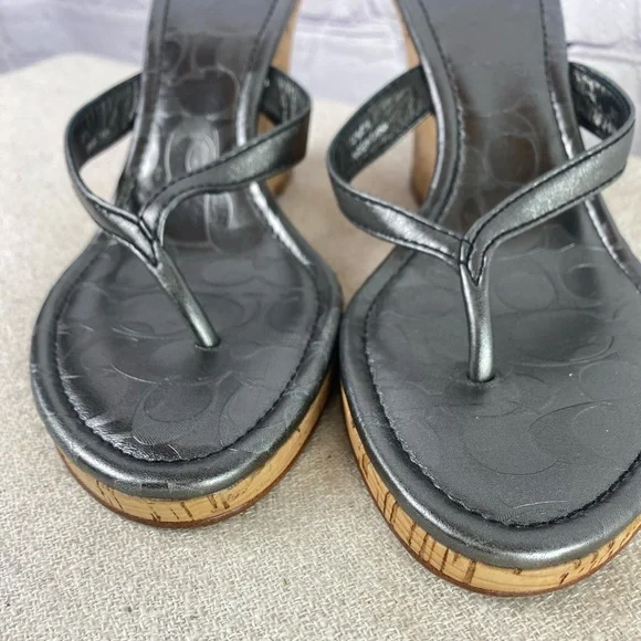 SALE!! EUC Coach Silver and cork wedge sandal - Picture 2 of 6